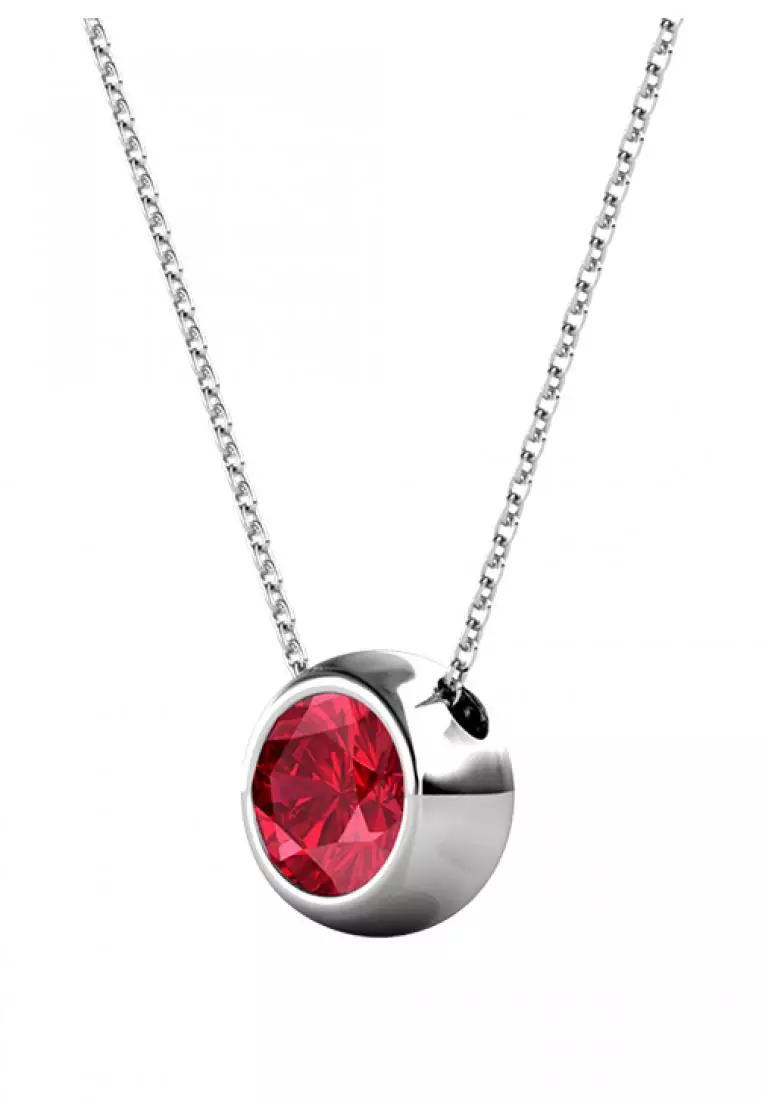 Birth Stone Moon Pendant July Ruby - Kalung Crystal Swarovski by Her Jewellery