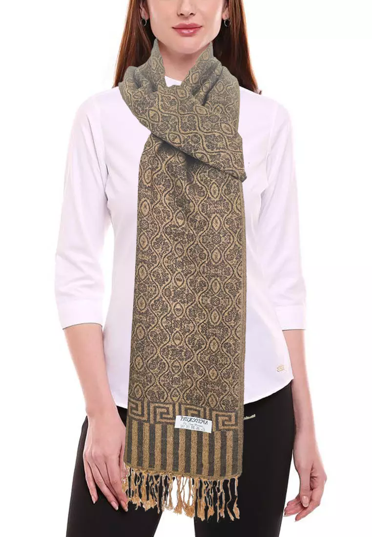 Aksesoris Wanita Reversible Viscose Floral Bateeqa Pattern Pashmina Shawl Syal Wanita Bronze