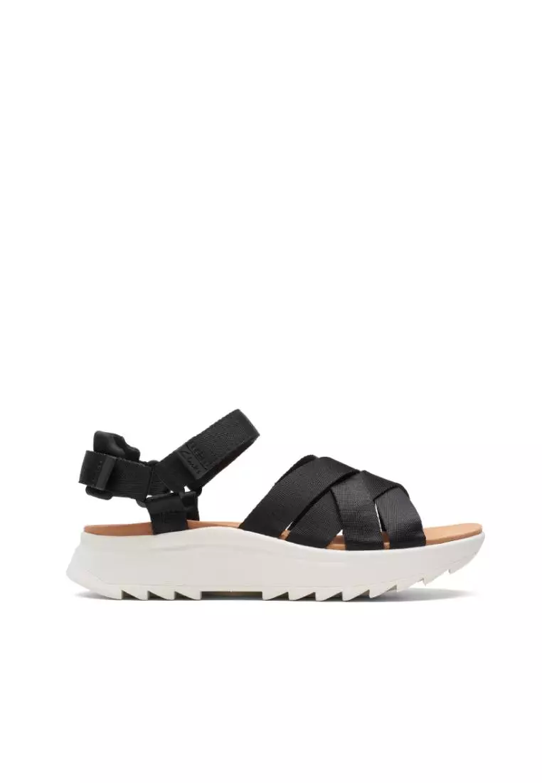 Clarks ladies flat black on sale sandals