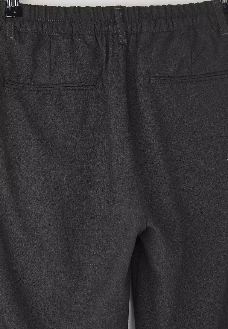 Anthracite Italian Cut Pleated Classic Double Leg Fabric Trousers Tmnss24Pl00022