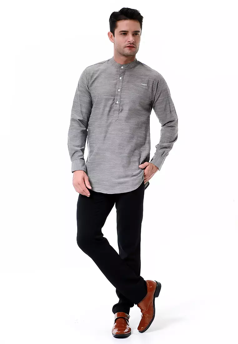 Leopold Atasan Pria Kemeja Polos Setengah Kancing Long Sleeve Simple Design Material Cotton ORIGINAL - Soft Gray