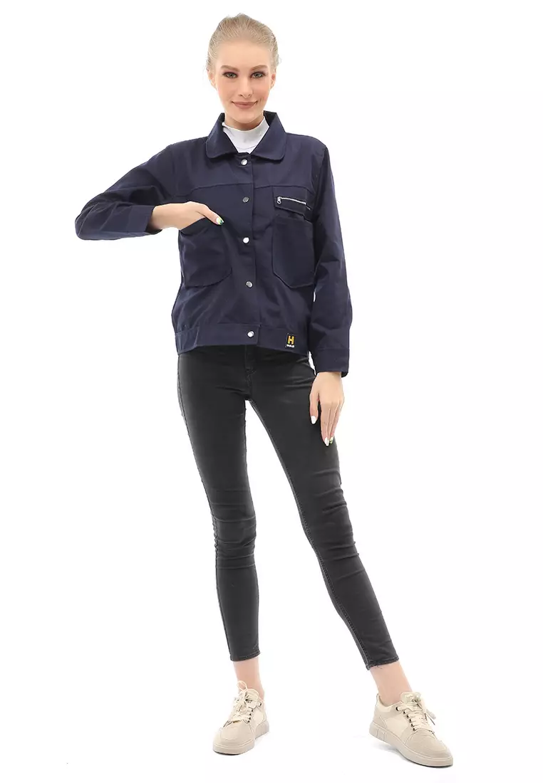 Hardwin Jacket Outer Wanita Jaket Pocket Zippy Material Baby Canvas ORIGINAL - Navy