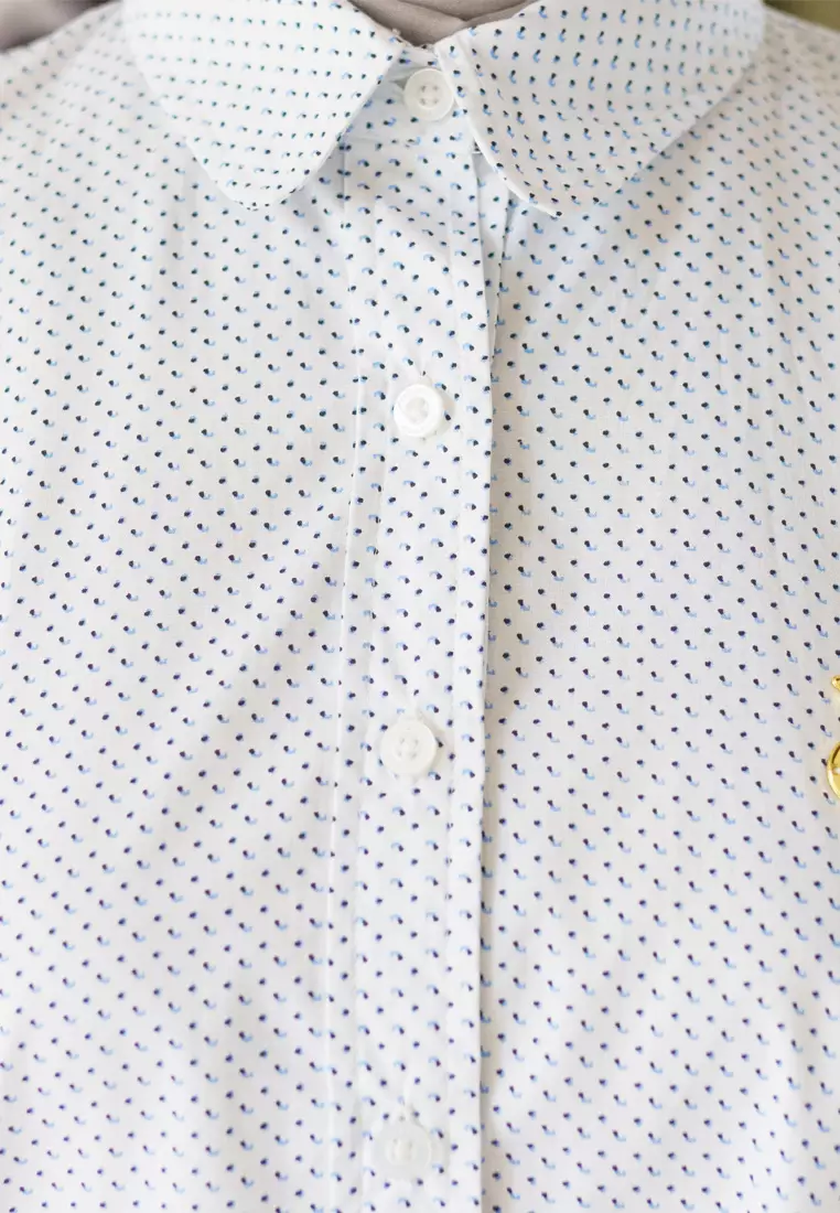 Jenna and Kaia - Athaya Top Blue Dot - Kemeja Wanita Lengan Panjang