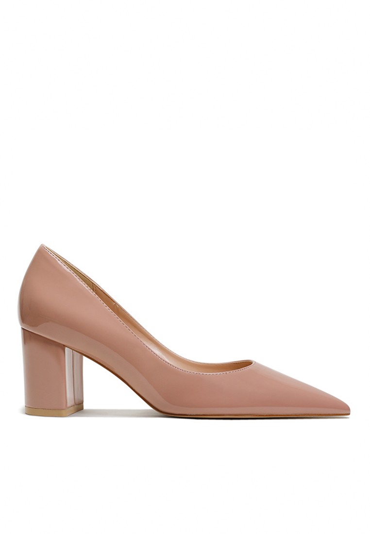 6CM Pointed Faux Patent Block Heels Shoes HZL260