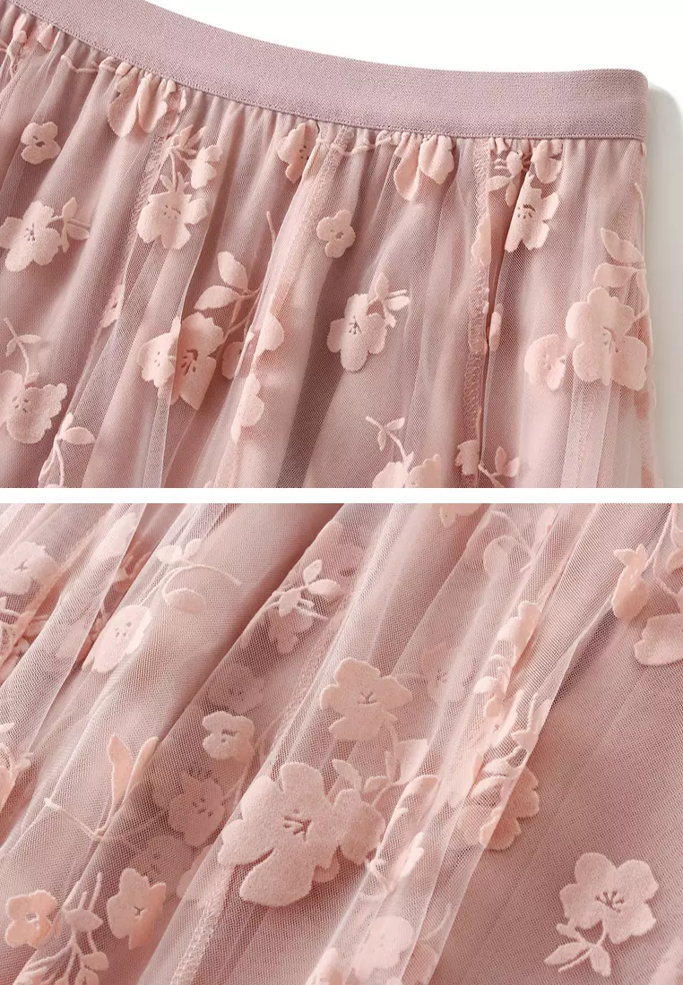 Patchwork Flocked Tulle A-line Skirt AF5215