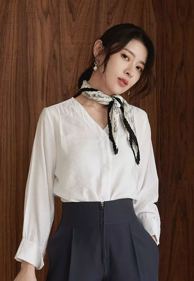 Throw sleeve open-front solid color V-neck top [AB18819]
