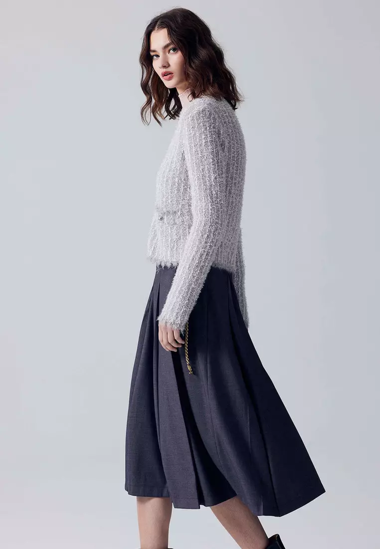 Basic Grey Pleated Midi Skirt