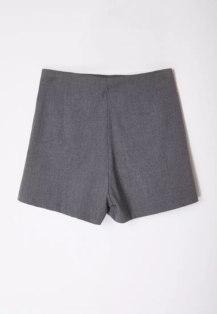 Gray Bow Detailed Slit Mini Woven Shorts Skirt TWOAW25SR00021
