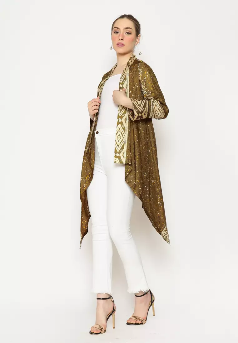 Rinjanie Batik - Bolero Ayam - Bolero Asimetris Olive Green - Outer Batik Modern - Outer Batik Wanita - Outer batik kekinian - Batik Cap Mix - JMWN-HO