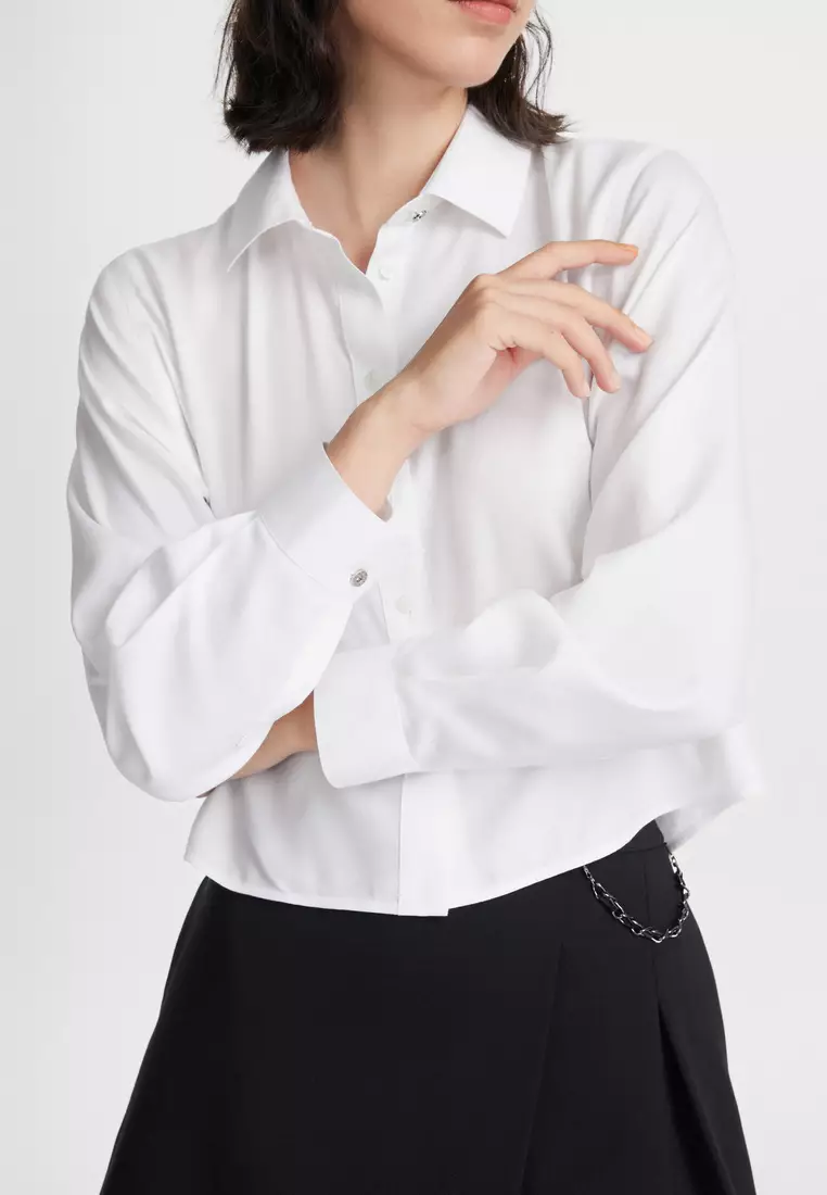 Long Sleeve Cashmere Twill Cropped Shirt