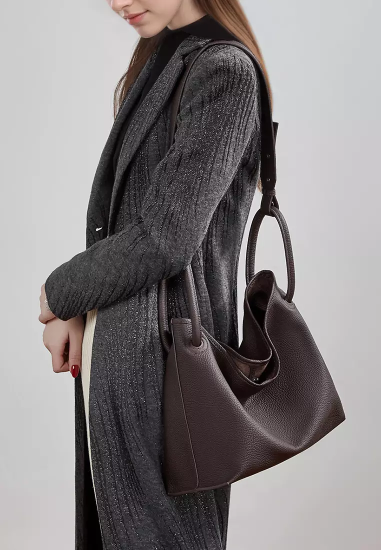 Minimal Style Top Grain Cowhide Bucket Bag QSL3297