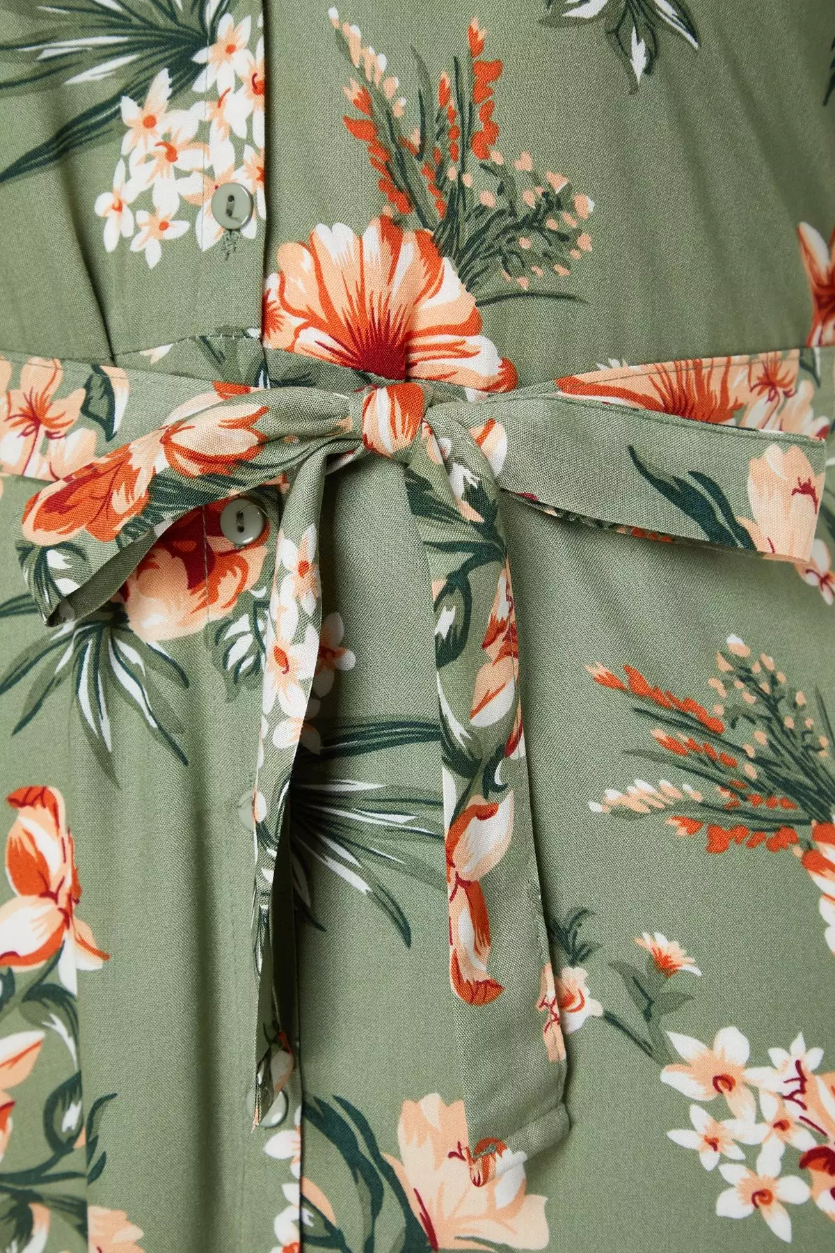 Green Floral Woven Slit Shirt Dress TBBSS22EL1596