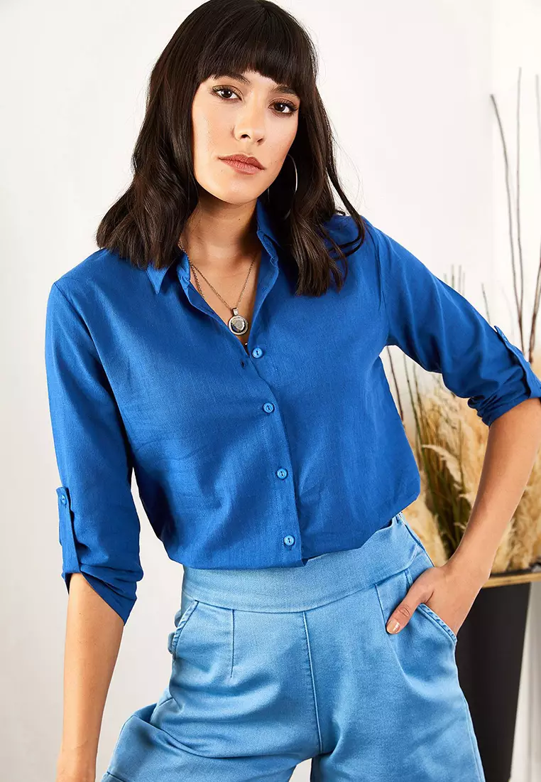 Sleeve Folded Linen Shirt