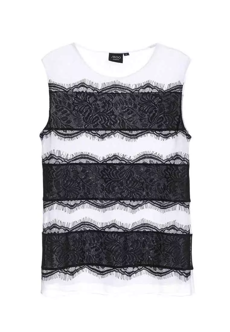 White Mesh Vest With Black Lace