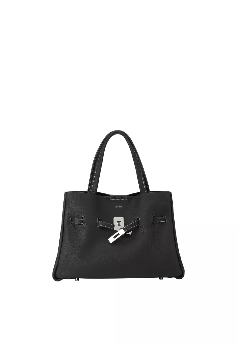 SAOIRSE Soft Structural Belt Tote Bag - Black / Silver