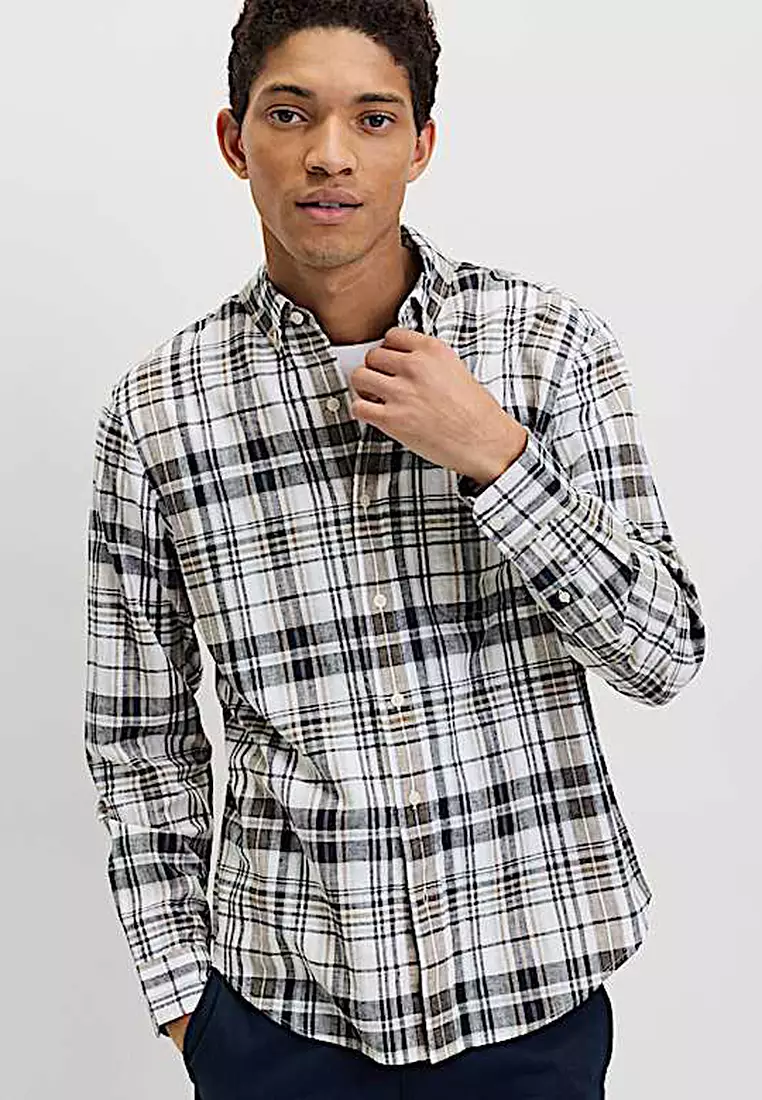 Linen Cotton Blend Check Shirt