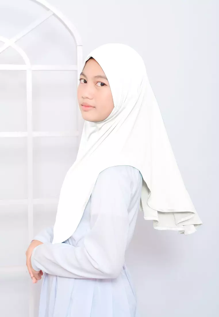 Cotton Bee - Hijab Instan Anak | Zura Tali Bergo Non Pad - Broken White - L 