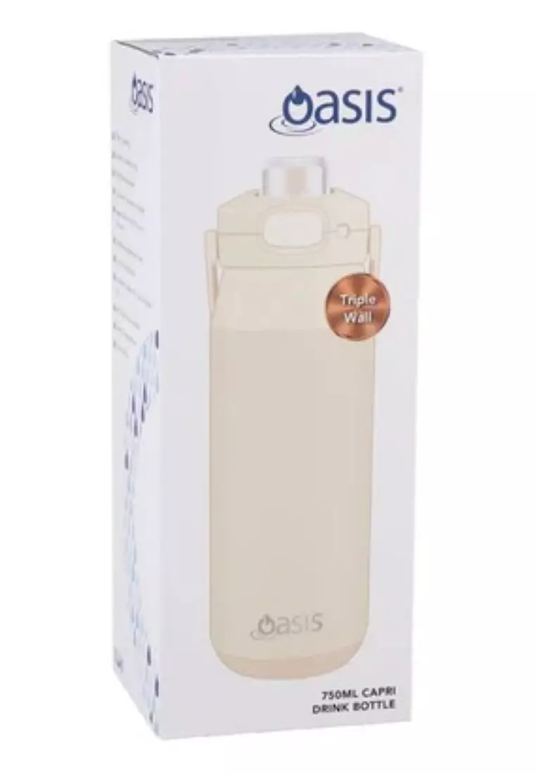 Oasis Ceramic Stainless Steel Triple Wall Capri Quick Release Drink Bottle 750ML - Alabaster