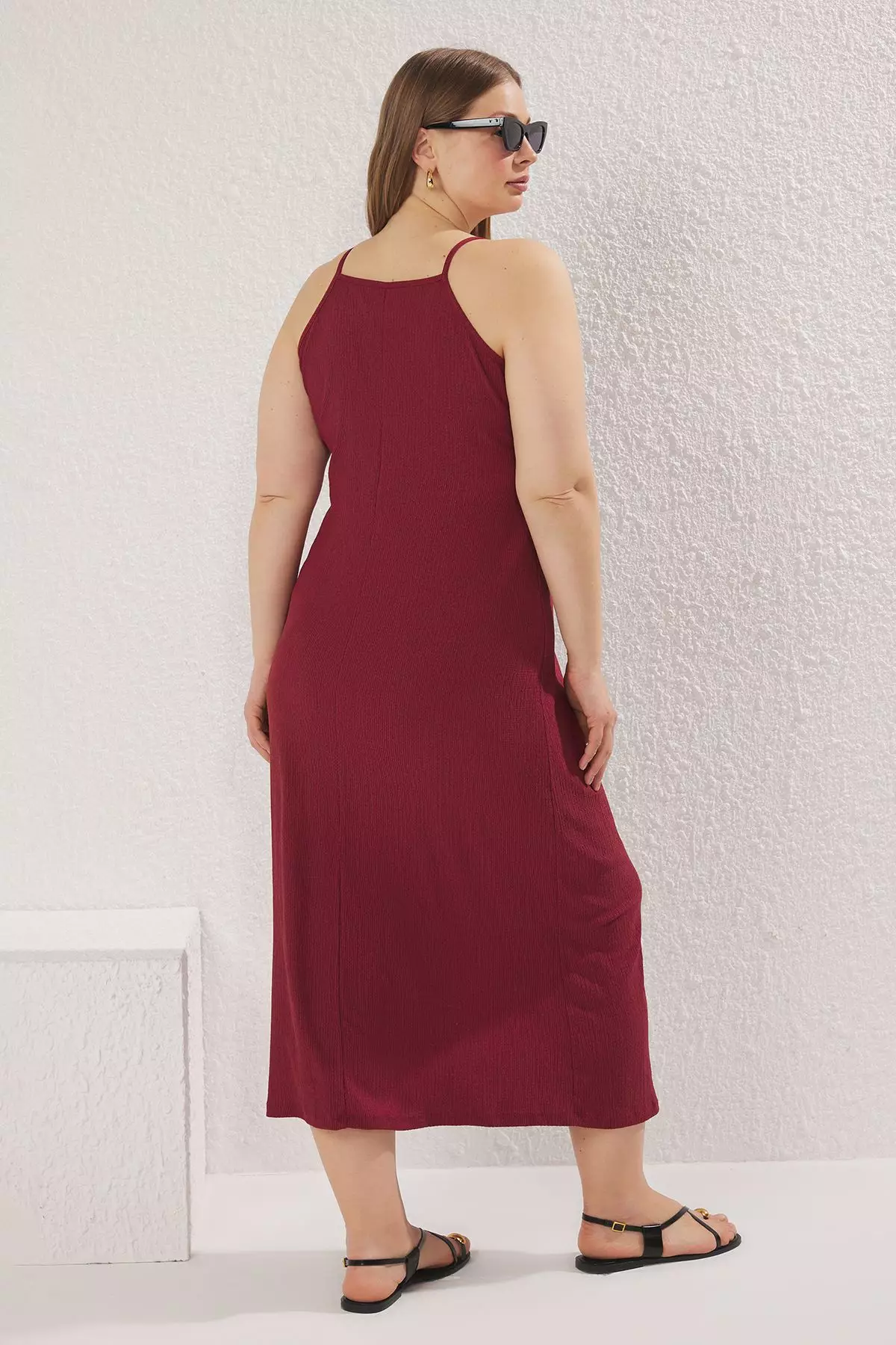 Halter Neck Crepe Textured Maxi Length Knitted Plus Size Dress