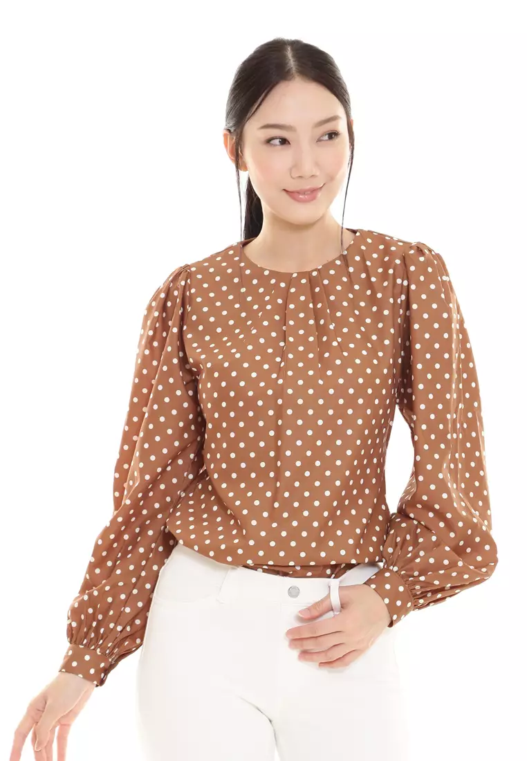 Christina Polka Dot Blouse in Latte Brown