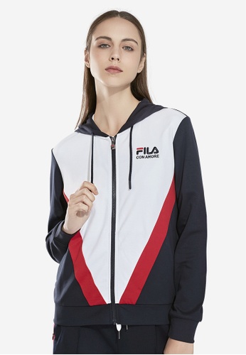 FILA white Online Exclusive FILA Logo Color Blocks Cotton Hooded Jacket CAE6CAA6495694GS_1
