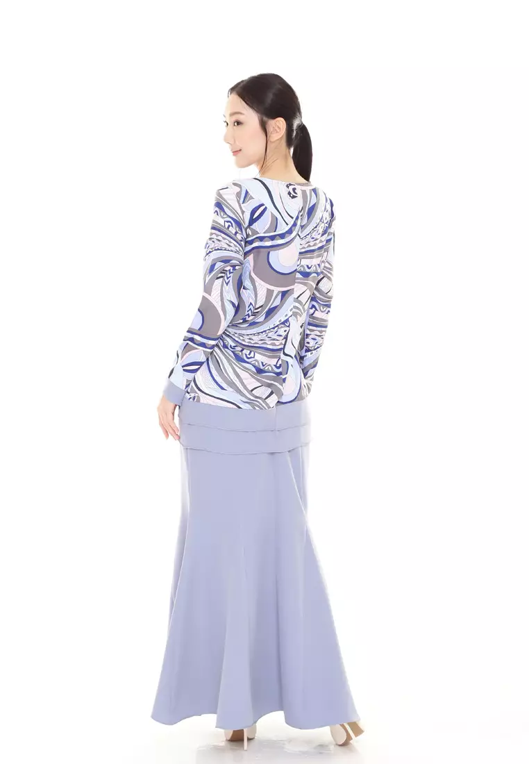 Ivy Kurung Modern layers Printed in Electric Blue Batik