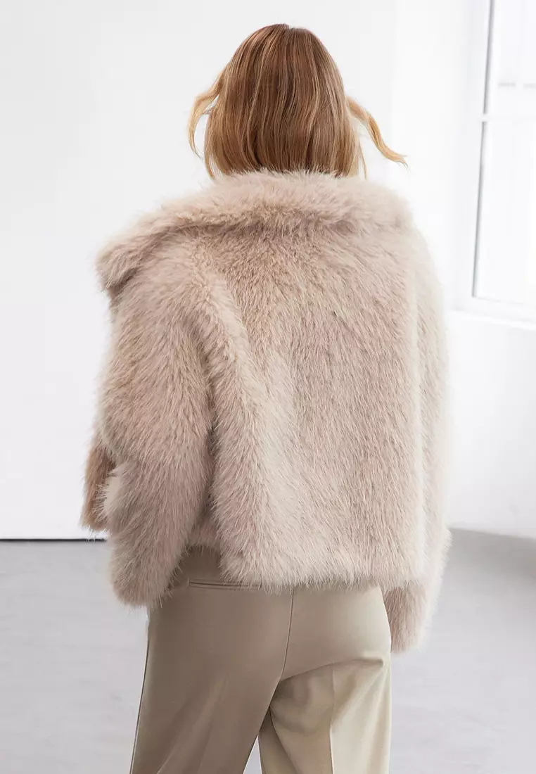 Beige Oversize Pattern Fur Coat Twoaw25Mo00035