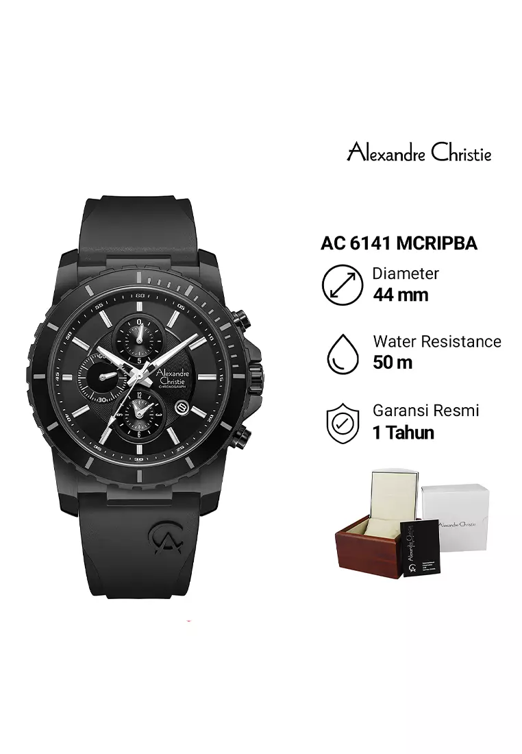 Alexandre Christie - Jam Tangan Chronograph Pria - Black Rubber Strap - 6141MCRIPBA