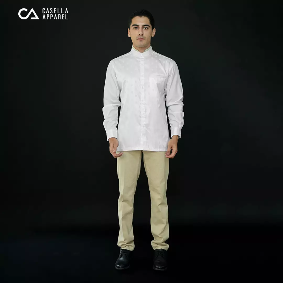 Casella Baju Koko Pria Lengan Panjang | Baju Koko Batik Jeddah 9987 White
