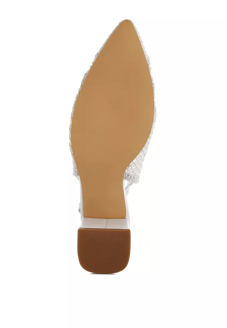 Sandal Slingback Desain Tenun Warna Putih