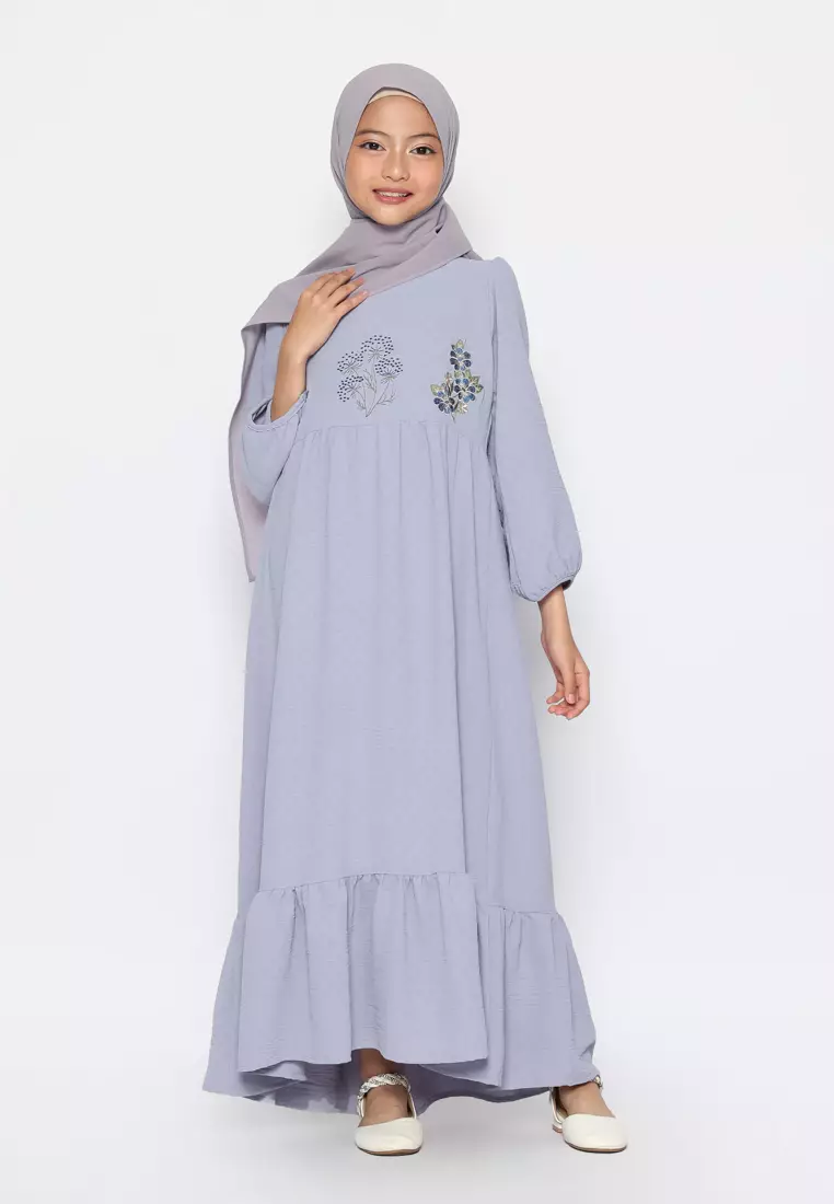 Baju Gamis Anak Perempuan Putik Bunga Blue - ADORABLE