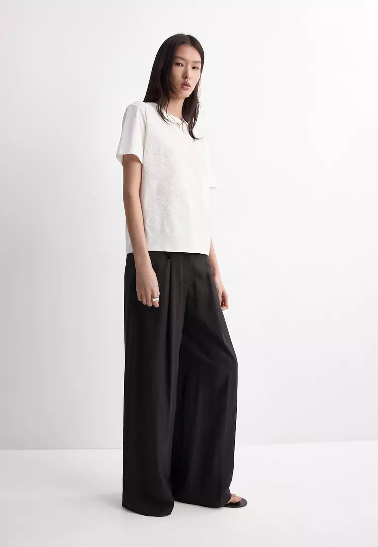 Floral-Embroidered Cotton T-Shirt