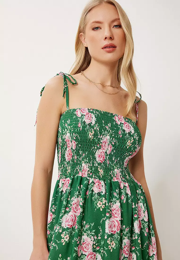 Patterned Strappy Summer Viscose Dress