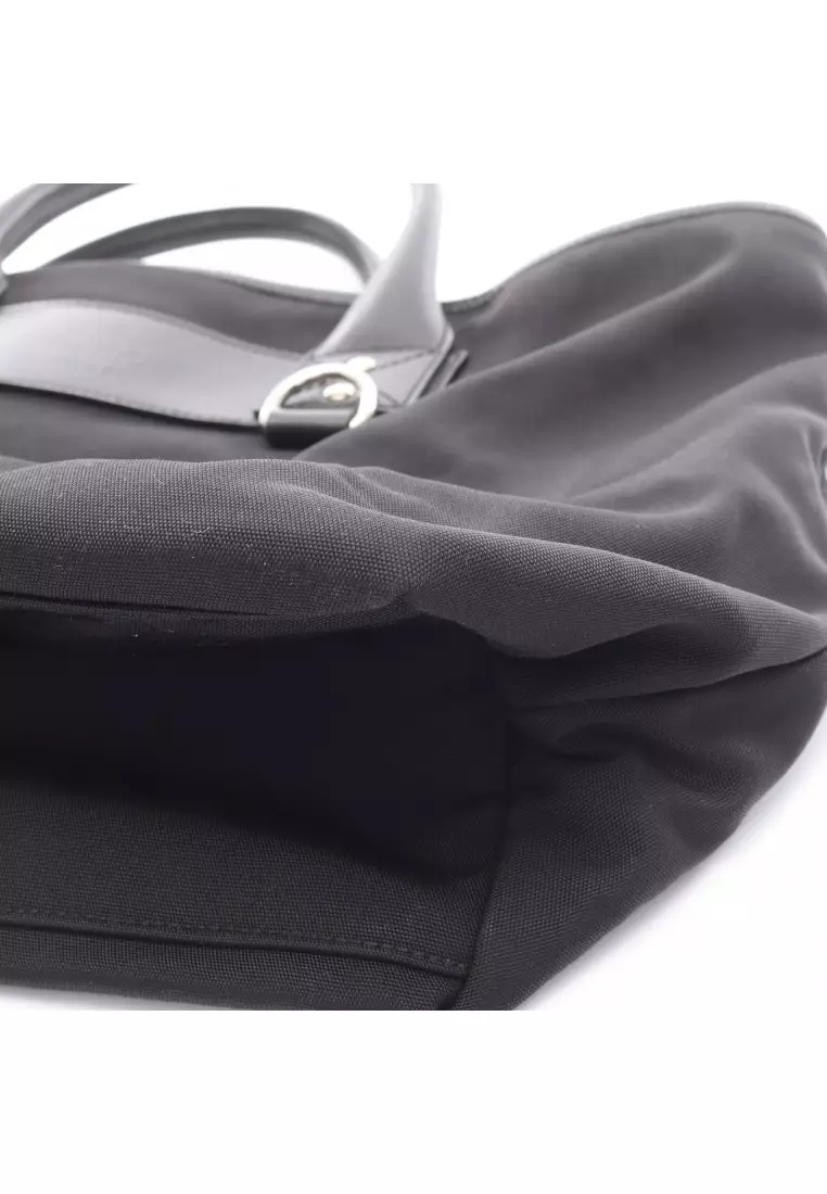 Pre-Loved Gucci sherry line tote bag Handbag tote bag Nylon leather black