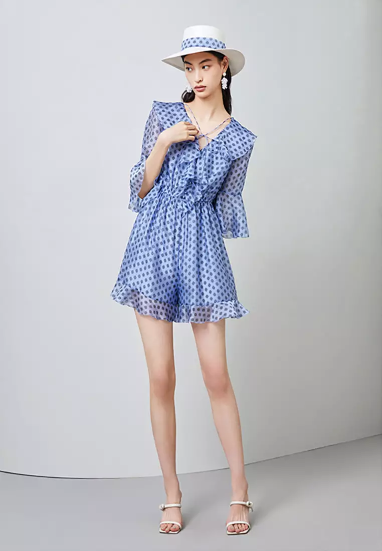 Polka Dot V-Neck Ruffle Top