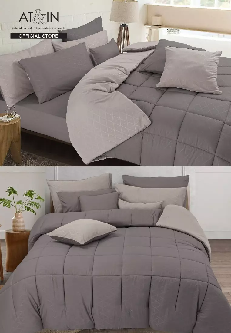 Buy AT&IN AT&IN Colour & Touch Euler Opal Gray Comforter Set 620 TC