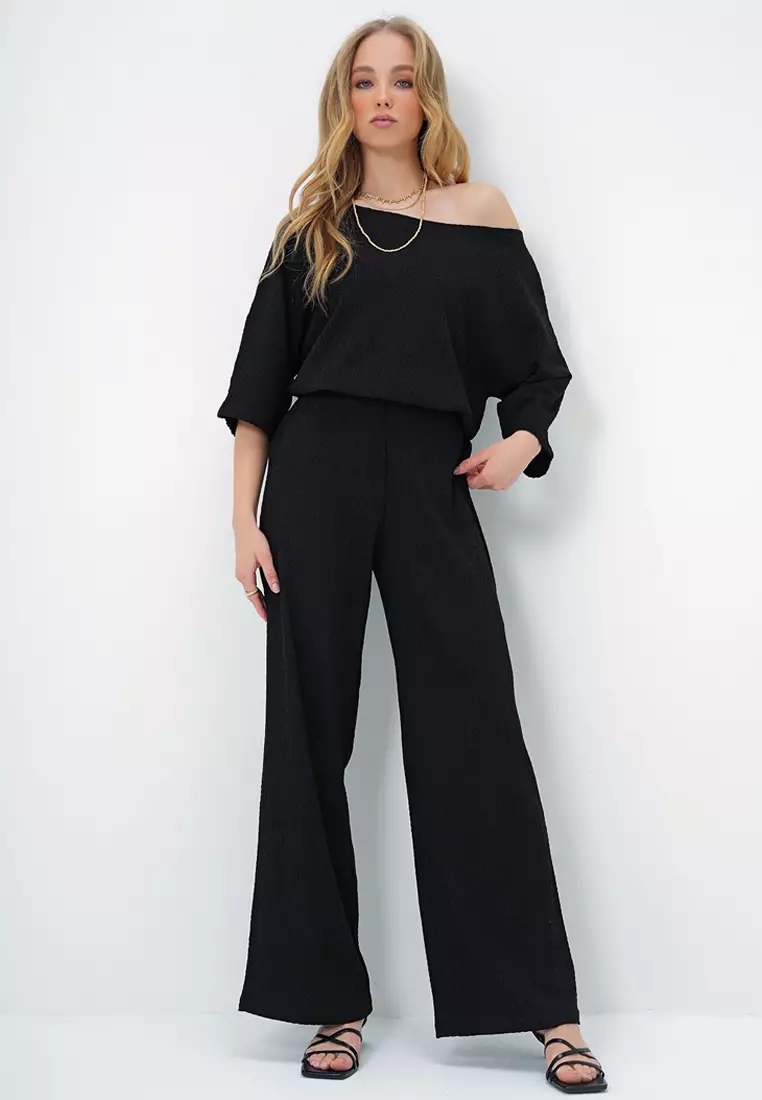 Bat Sleeve Blouse and Palazzo Trousers Set