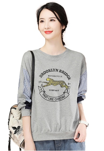 A-IN GIRLS grey Casual Crew Neck Printed Sweater T-Shirt D77FFAA53D6D67GS_1