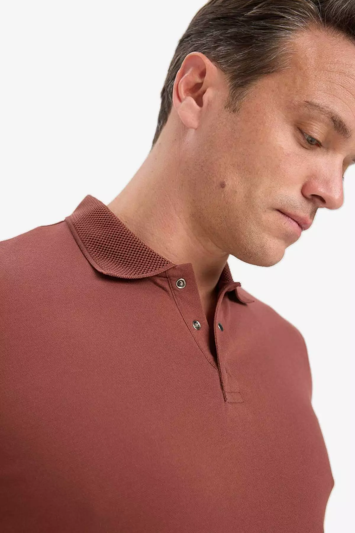 Slim Fit Slim Fit Polo Neck Short Sleeve Textured Basic Solid T-Shirt T5259Az25Sm