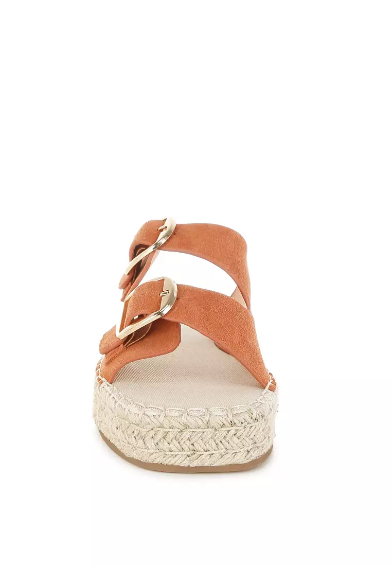 Sandal Flatform Espadrille Kulit Asli Lembut Warna Tan