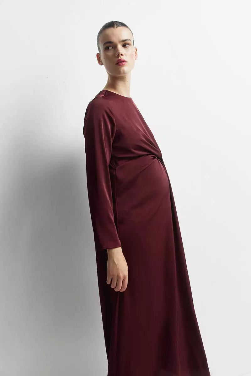 MAMA Draped knot-detail satin dress