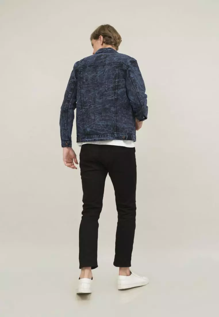 Jaket Jeans Pria Polos Tebal Dilan Denim Biru Dongker Pudar