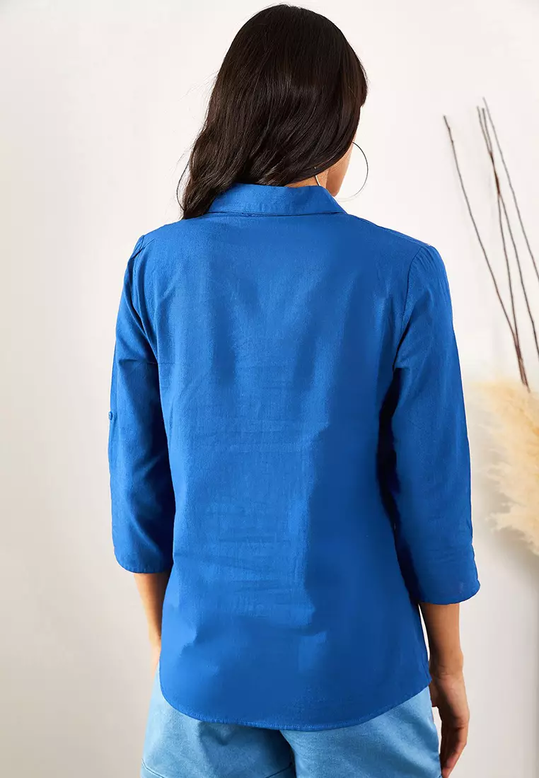 Sleeve Folded Linen Shirt