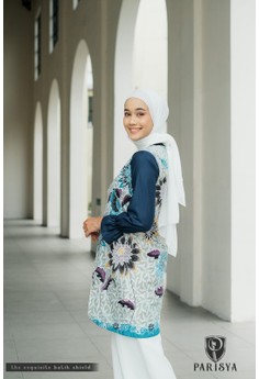 Batik Parisya blue Zahara B00142, Baju Tunik Batik Wanita Baju Batik Wanita Batik Kekinian Wanita FA373AAA763B12GS