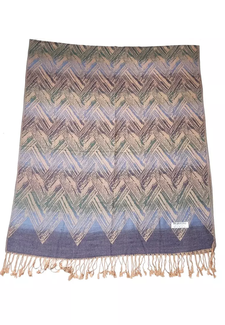 Viscose Waves Pattern Pashmina Shawl Syal Wanita Denim Blue