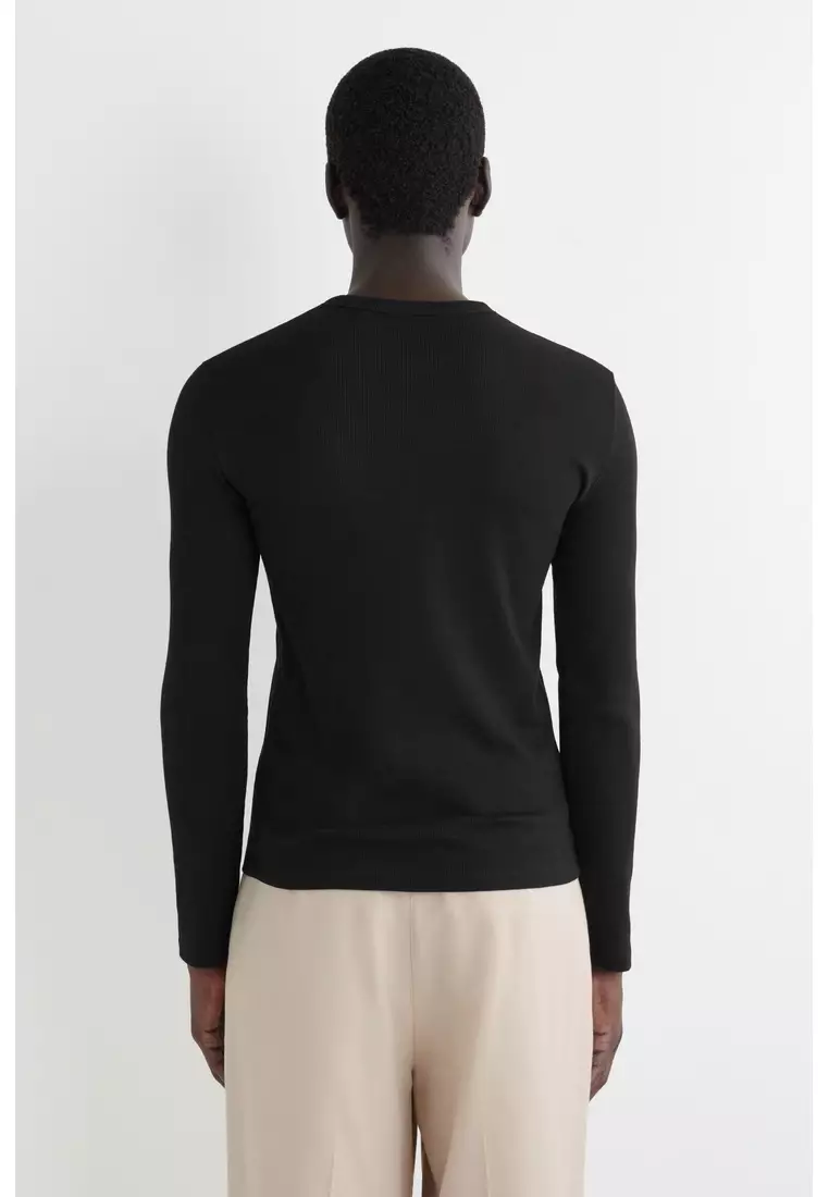 SLIM RIBBED COTTON LONG-SLEEVED T-SHIRT