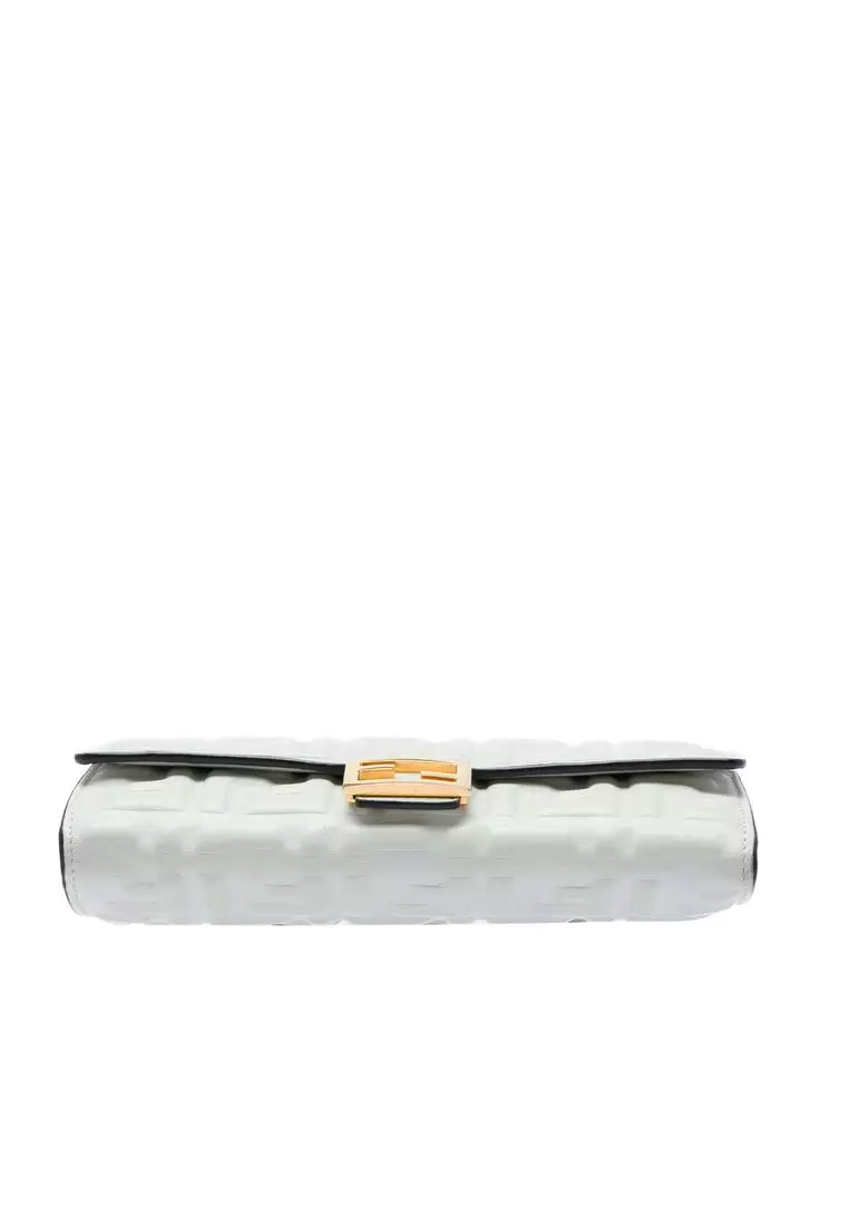 Pre-Loved Fendi Zucca Embossed Nappa Baguette Continental Wallet With Chain