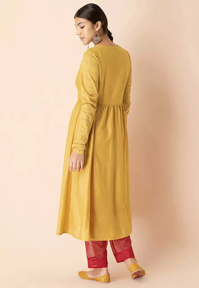 Earthen by Indya:Â Mukaish Angrakha Tunic