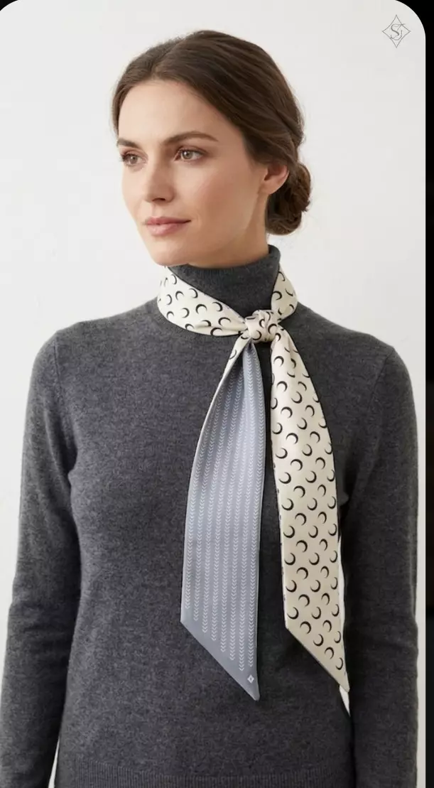 Aksesoris Wanita Crescent Twilly Skinny Multi purpose Scarf Blue, White & Black