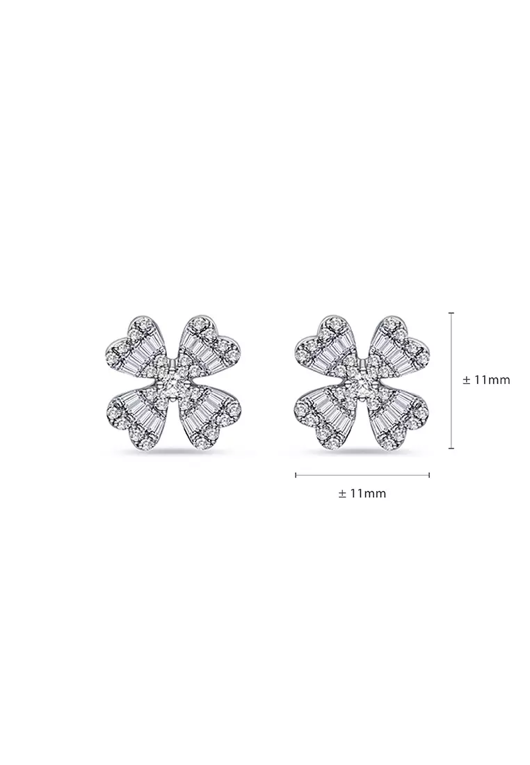 LAZO DIAMOND Blessing Clover Baguette Diamond Stud Earrings in 9k White Gold
